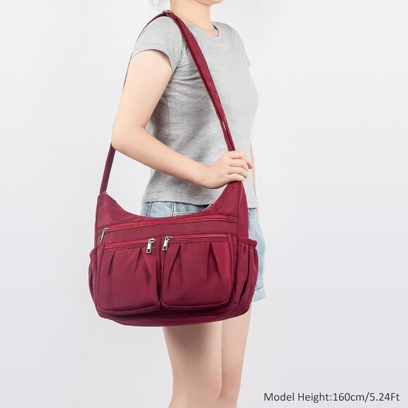 Women Red-l Nylon Water Resistant Anti Theft Travel Crossbody Shoulder Bag - Picture 2 of 6